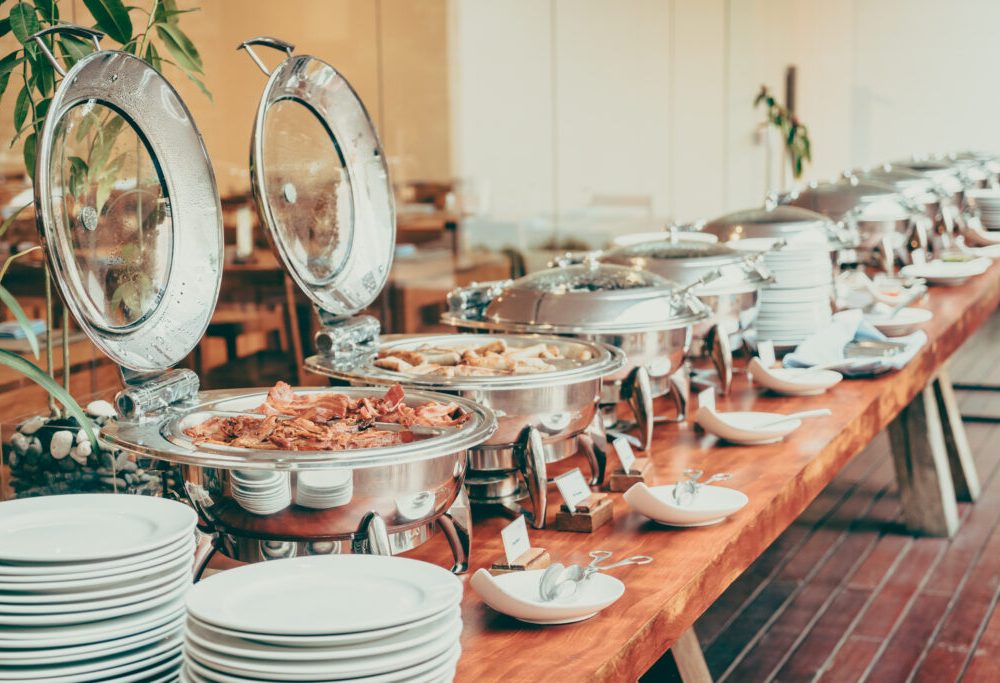 Selective focus point on Catering buffet in hotel restaurant - Vintage filter effect
