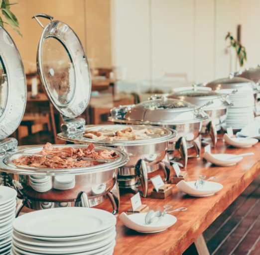 Selective focus point on Catering buffet in hotel restaurant - Vintage filter effect