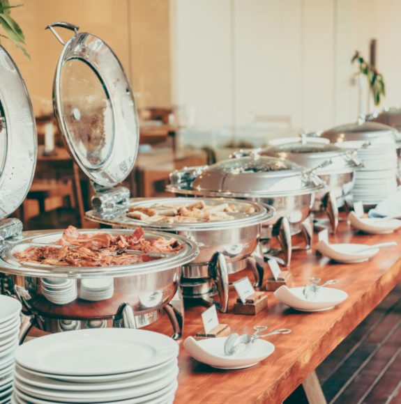 Selective focus point on Catering buffet in hotel restaurant - Vintage filter effect